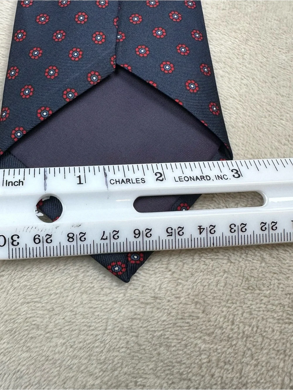 Lands End 100% Silk Tie Navy Red Floral Medallion Preppy Made USA